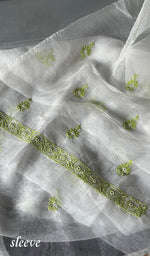 Load image into Gallery viewer, Women's Lakhnavi Handcrafted Pure Organza Chikankari Unstitched Kurta And Dupatta Set- HONC0310181