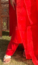 将图像加载到图库查看器中, Rose Women's Lucknowi Handcrafted Pure Organza Silk Stitched Chikankari Kurta, Dupatta With Pant Set- HONC0264141