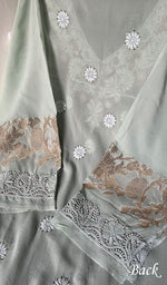 将图像加载到图库查看器中, Women's Lakhnavi Handcrafted Pure Silk Georgette Chikankari Semi-stitched Kurti Fabric - HONC0234666