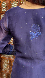 Load image into Gallery viewer, Rose Women's Lucknowi Handcrafted Pure Organza Silk Stitched Chikankari Kurta, Dupatta With Pant Set- HONC072938