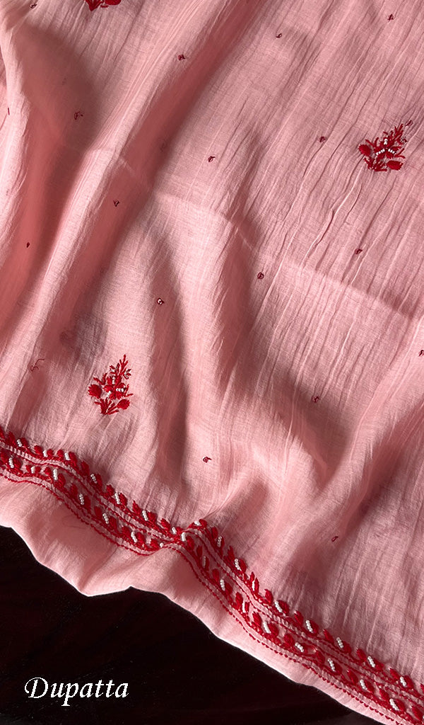 Aaliyah Women's Lakhnavi Handcrafted Mul Chanderi Semi - Stitched Kurta And Dupatta Set - HONC0241754