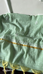 将图像加载到图库查看器中, Women's Lakhnavi Handcrafted Linen Cotton Semi -Stitched Anarkali And Dupatta Set - HONC0246487