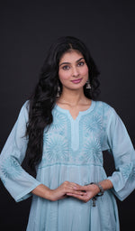 Load image into Gallery viewer, Sabana Women's Lucknowi Handcrafted Mul Cotton Chikankari Anarkali Dress- HONC0164020