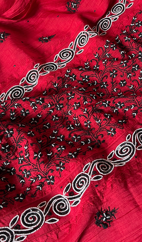 Aaliyah Women's Lakhnavi Handcrafted Mul Chanderi Semi - Stitched Kurta And Dupatta Set - HONC0260918