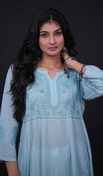 Load image into Gallery viewer, Sabana Women's Lucknowi Handcrafted Mul Cotton Chikankari Anarkali Dress- HONC0164020