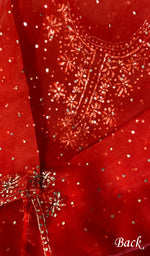 将图像加载到图库查看器中, Marifa Women's Lakhnavi Handcrafted Pure Organza Chikankari Semi - Stitched Kurta And Dupatta Set - HONC0186598