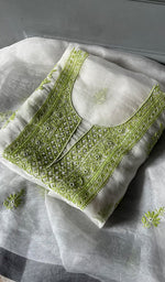 Load image into Gallery viewer, Women's Lakhnavi Handcrafted Pure Organza Chikankari Unstitched Kurta And Dupatta Set- HONC0310181