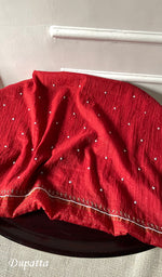 Load image into Gallery viewer, Chidiya Women's Lakhnavi Handcrafted Mul Chanderi Unstitched Kurta And Dupatta Set- HONC0323417