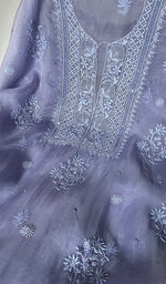 将图像加载到图库查看器中, Women's Lakhnavi Handcrafted Pure Organza Chikankari Unstitched Kurta And Dupatta Set- HONC0SOLD