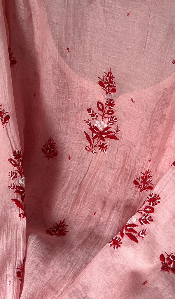 Aaliyah Women's Lakhnavi Handcrafted Mul Chanderi Semi - Stitched Kurta And Dupatta Set - HONC0241754