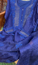 Load image into Gallery viewer, Rose Women's Lucknowi Handcrafted Pure Organza Silk Stitched Chikankari Kurta, Dupatta With Pant Set- HONC072938