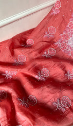 Load image into Gallery viewer, Women's Lakhnavi Handcrafted Pure Organza Chikankari Unstitched Kurta And Dupatta Set- HONC0309149