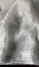 Load image into Gallery viewer, Women's Lakhnavi Handcrafted Organza Chikankari Semi - Stitched Kurta And Dupatta Set- HONC0237689