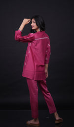 Load image into Gallery viewer, Women's Lakhnavi Handcrafted Chanderi Silk Chikankari Top and Pant Set - HONC0166319