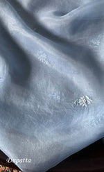 Load image into Gallery viewer, Women's Lakhnavi Handcrafted Pure Organza Chikankari Unstitched Kurta And Dupatta Set- HONC0314162