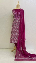 Load image into Gallery viewer, لکھنؤی ہاتھ سے تیار شدہ غلط جارجٹ چکنکاری سوٹ میٹریل