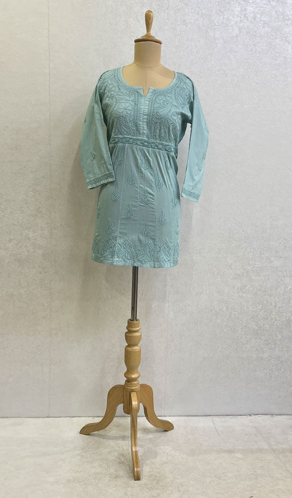 Lakhnavi 手工制作的 Chikankari 棉质上衣 - HONC0111311