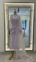 Load image into Gallery viewer, Gulpari Women's Lakhnavi Handcrafted Mul Chanderi Semi - Stitched Kurta And Dupatta Set - HONC0243892