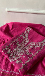 将图像加载到图库查看器中, Women's Lakhnavi Handcrafted Mul Chanderi Unstitched Chikankari Full Suit - HONC0364041