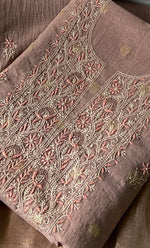 将图像加载到图库查看器中, Women's Lakhnavi Handcrafted Mul Chanderi Unstitched Chikankari Full Suit Material - HONC0316857