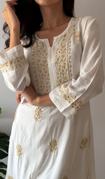 Load image into Gallery viewer, Women's Lakhnavi Handcrafted Modal Cotton Chikankari Kurti And Palazzo Set - HONC0378678