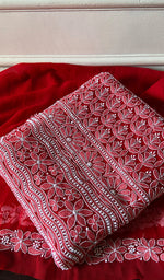 将图像加载到图库查看器中, Women's Lucknowi Handcrafted Faux-Georgette Unstitched Chikankari Suit Material - HONC0347549