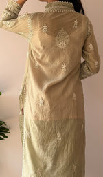 Load image into Gallery viewer, Women's Lucknowi Handcrafted Mul Chanderi Stitched Chikankari Kurta And Plazzo Set- HONC0378820