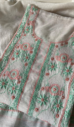 Load image into Gallery viewer, Women's Lakhnavi Handcrafted Linen Cotton Semi -Stitched Kurta And Dupatta Set - HONC0269956