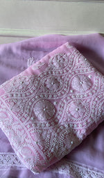 将图像加载到图库查看器中, Women's Lucknowi Handcrafted Faux-Georgette Unstitched Chikankari Suit Material - HONC0348788