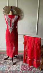 Load image into Gallery viewer, Women's Lakhnavi Handcrafted Mul Chanderi Unstitched Chikankari Full Suit - HONC0362593