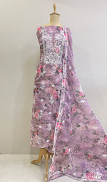 将图像加载到图库查看器中, Women's Lakhnavi Handcrafted Organza Chikankari Unstitched Kurta And Dupatta Set - HONC0211545