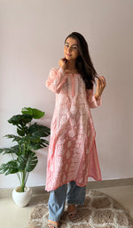 Load image into Gallery viewer, Women's Lakhnavi Handcrafted Muslin Chikankari Kurti - HONC0358944