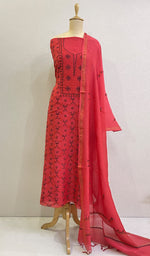 Load image into Gallery viewer, Women's Lakhnavi Handcrafted Maheshwari Mul Chanderi Kurta And Dupatta Set - HONC0172457