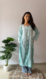 Load image into Gallery viewer, Women's Lakhnavi Handcrafted Muslin Chikankari Kurti - HONC0358930