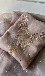 Load image into Gallery viewer, Women's Lakhnavi Handcrafted Pure Organza Chikankari Unstitched Kurta And Dupatta Set- HONC0366975