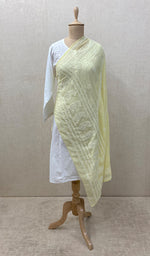 Load image into Gallery viewer, Women's Lakhnavi Handcrafted Light Yellow Faux-Georgette Chikankari Dupatta - NC061845