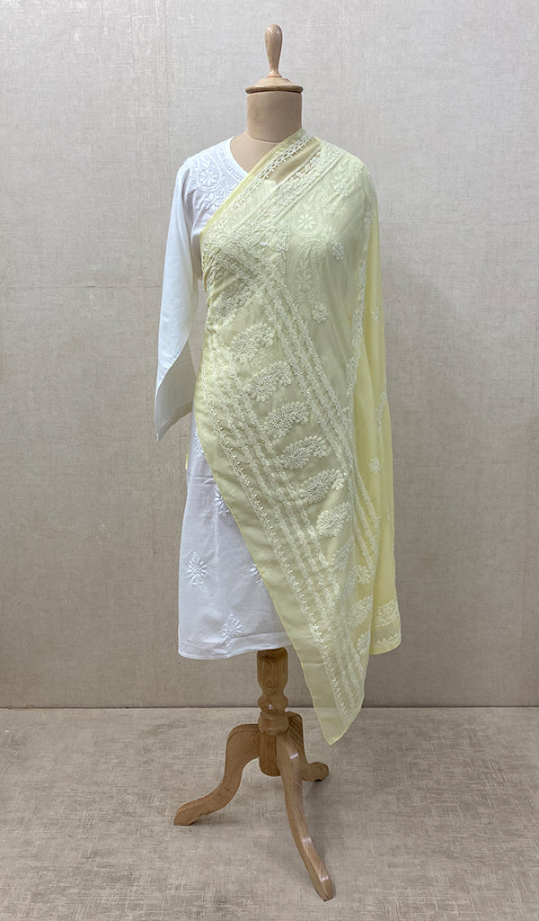 Women's Lakhnavi Handcrafted Light Yellow Faux-Georgette Chikankari Dupatta - NC061845