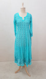Load image into Gallery viewer, Women's Lakhnavi Handcrafted Faux-Georgette Chikankari  Anarkali Dress - HONC040036