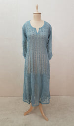 Load image into Gallery viewer, Women's Lakhnavi Handcrafted Faux-Georgette Chikankari  Anarkali Dress - HONC040036
