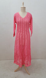 Load image into Gallery viewer, Women's Lakhnavi Handcrafted Faux-Georgette Chikankari  Anarkali Dress - HONC040036