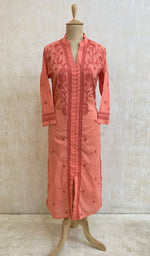 Load image into Gallery viewer, Women&#39;s Lakhnavi Handcrafted Pink Cotton Chikankari Kurti - NC068807
