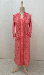 Load image into Gallery viewer, Women's Lucknowi Handcrafted Pink Cotton Chikankari Kurti - NC068824