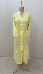 Load image into Gallery viewer, Women's Lakhnavi Handcrafted Light Yellow Cotton Chikankari Kurti - NC068829
