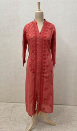 Load image into Gallery viewer, Women's Lucknowi Handcrafted Dark Pink Cotton Chikankari Kurti - NC068830