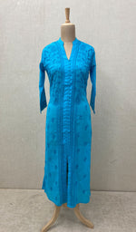 将图像加载到图库查看器中, Women's Lucknowi Handcrafted Turquoise Cotton Chikankari Kurti - NC068840