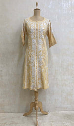 Load image into Gallery viewer, Women's Lucknowi Handcrafted Beige Linen Cotton Chikankari Kurti - HONC011103