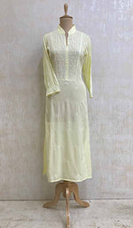 Load image into Gallery viewer, Lakhnavi Handcrafted Lemon Modal Cotton Chikankari Kurti - HONC011813