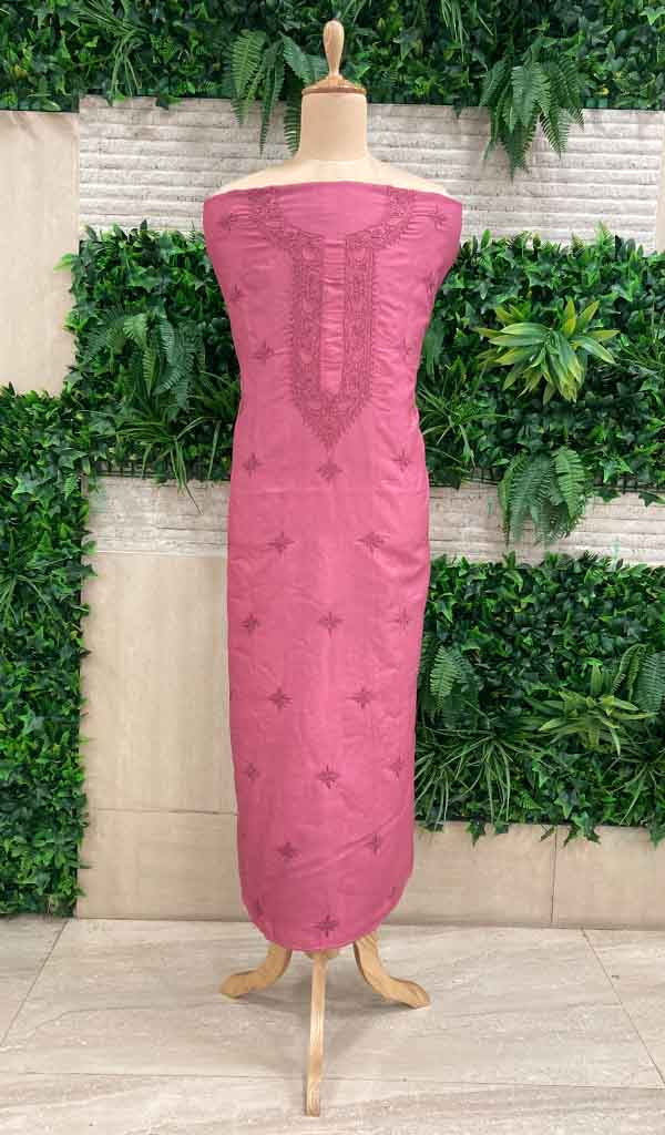 Lucknowi Handcrafted Munga Silk Chikankari Unstitched Men's Kurta Fabric - HONC018442