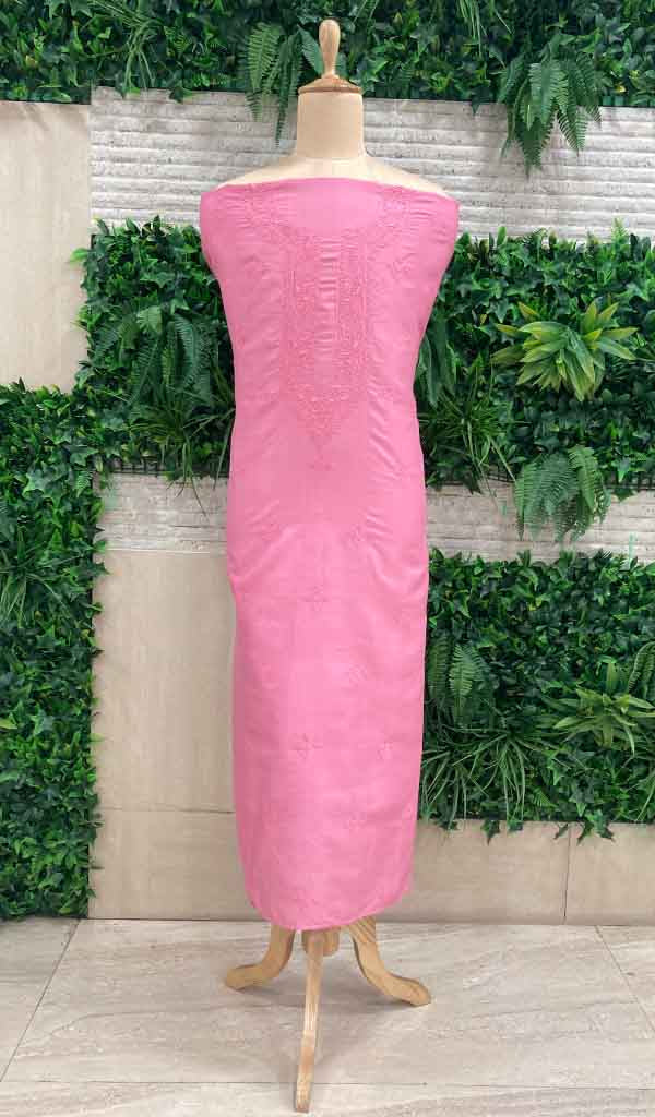 Lucknowi Handcrafted Munga Silk Chikankari Unstitched Men's Kurta Fabric - HONC017976