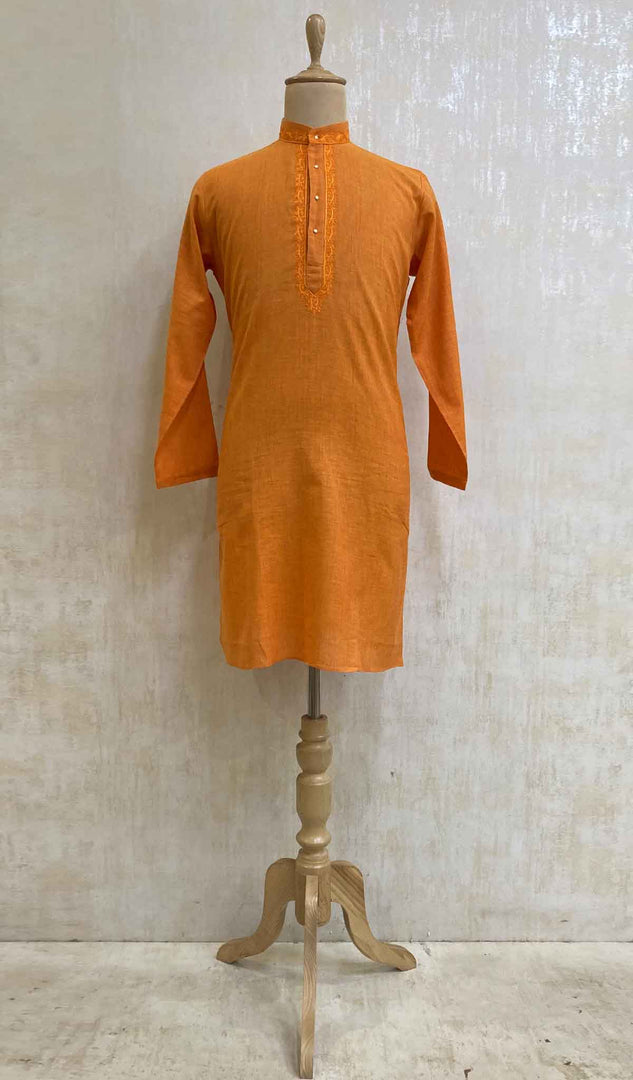 Men's Lucknowi Handcrafted Cotton Chikankari Kurta - HONC021631